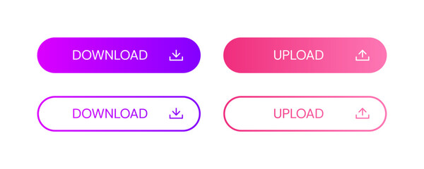Gradient color download and upload buttons .Click here button for UI UX, website, mobile application . Vector illustration
