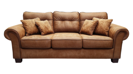 Cozy brown sofa with decorative cushions ideal for a stylish living room setting in a contemporary home.