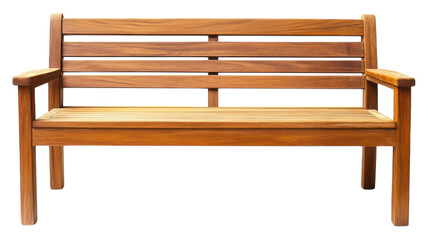 Wooden bench with a minimalist design suitable for outdoor settings or gardens during the daytime.