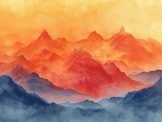 Ethereal Sunset Over Majestic Mountains in Vibrant Warm Tone
