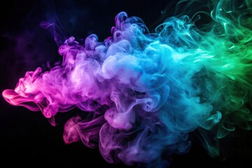 Obraz premium neon purple blue green puff of smoke on dark background