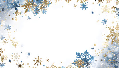 Glitter golden and blue snowflake background