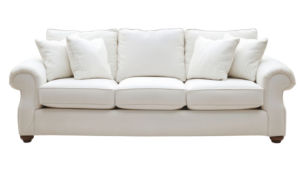 Cozy white couch with plush cushions ideal for living room or lounge settings in modern homes.