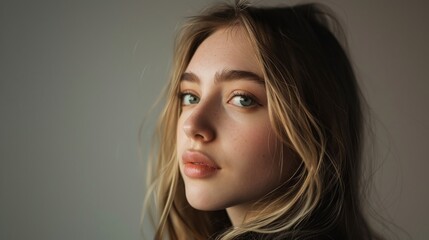 Naklejka premium Portrait of a girl against a neutral backdrop