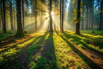 Fototapeta premium mysterious forest scene with morning shadows