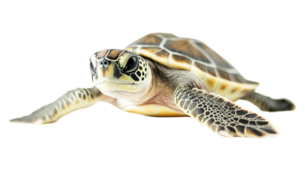 A close-up of a sea turtle gracefully swimming through clear ocean waters in its natural habitat during daylight hours.