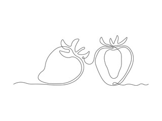 berry strawberry and slice, continuous single line art drawing sketch, logo