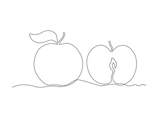 apple fruit and a slice,continuous single line art drawing sketch, logo