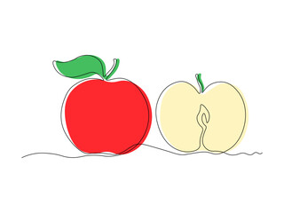 apple fruit and a slice,continuous single line art drawing sketch, logo