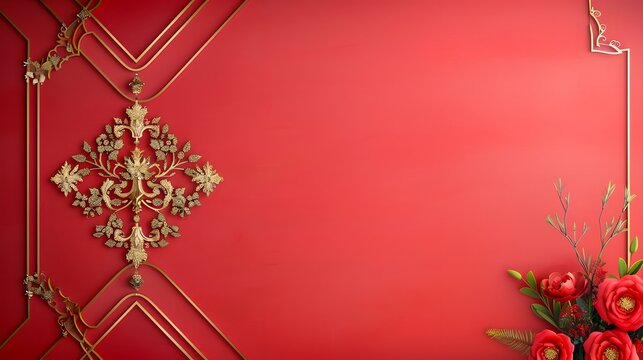 Elegant red background with floral accents and gold design