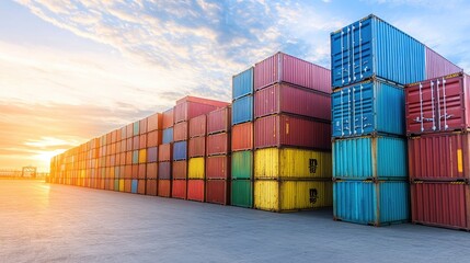 Colorful Shipping Containers at Sunset