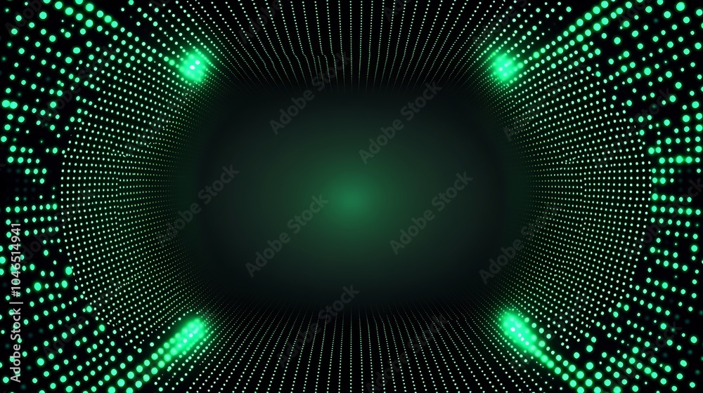 Poster abstract green glowing lines and dots background.