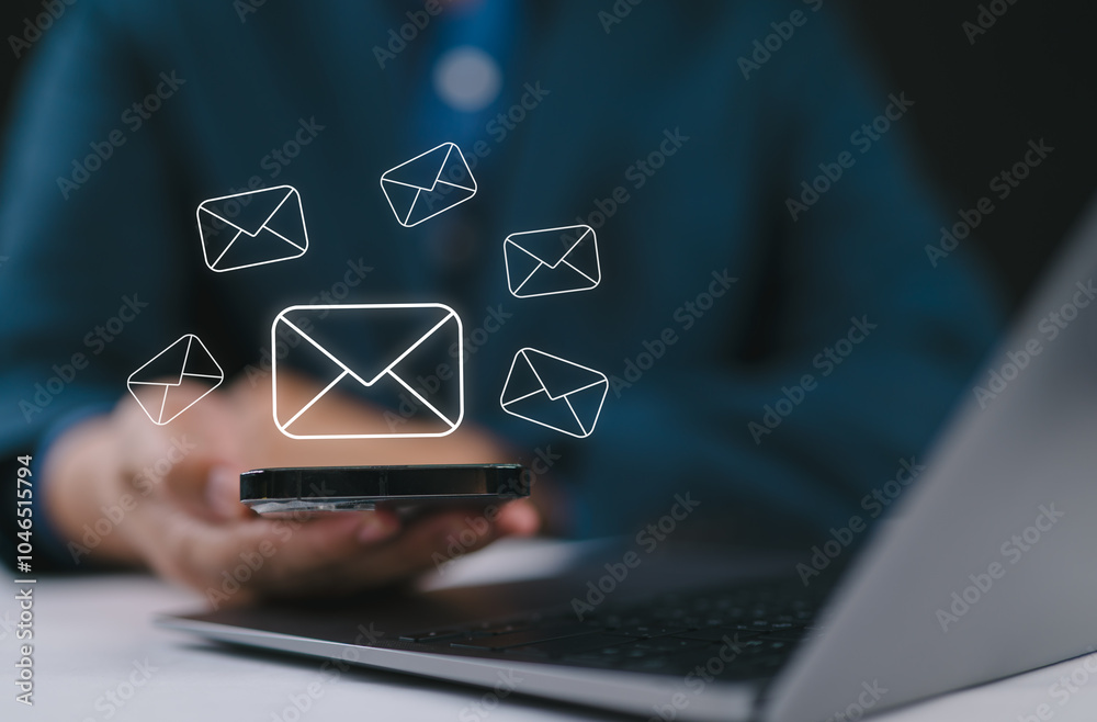 Leinwandbilder new email concept. Send an information message via email from the tablet. smart SMS mail on digital. business communication contact newsletter. marketing social media. write text on the web