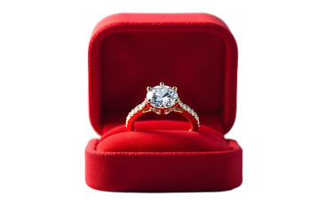 Diamond ring in a red box, wedding ring, proposal of marriage