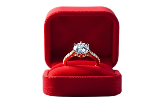Diamond ring in a red box, wedding ring, proposal of marriage