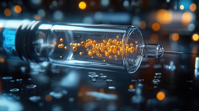 Nanobot injection device with transparent chamber and floating nano-particles