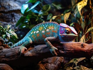 Fototapeta premium Chameleon sitting on tree branch