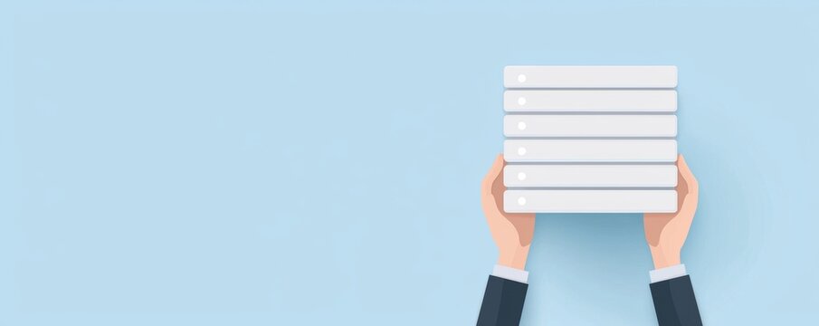 Data Safety and Encryption Concept - Hands Holding Secure Server with Encrypted Files, Flat Design Illustration