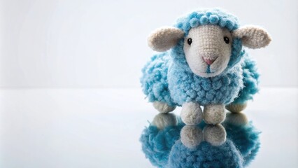 Fototapeta premium fluffy blue knitted sheep toy on white background