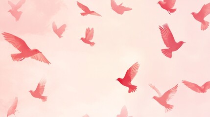 Photo of, Pink background with minimalist abstract bird motifs for design, banner template