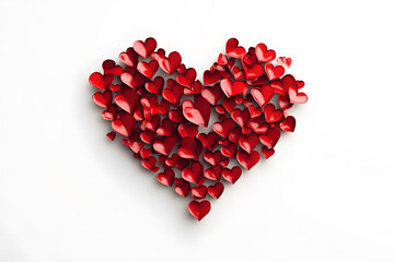Red heart made of small red hearts isolated on a white background, symbolizing love and diversity.
