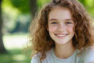 Fototapeta premium Happy Young Girl Enjoying a Beautiful Morning in the Park