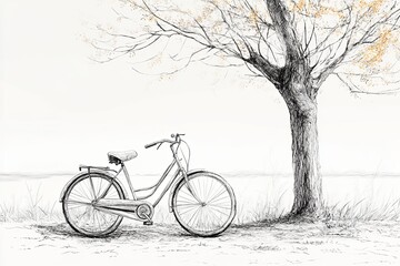 Fototapeta premium Vintage bicycle resting under a tree in autumn scenery