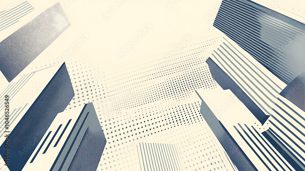 Poster abstract perspective of a city skyline with geometric patterns.