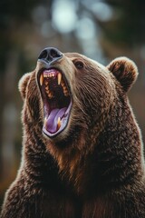 Obraz premium Brown bear with open mouth