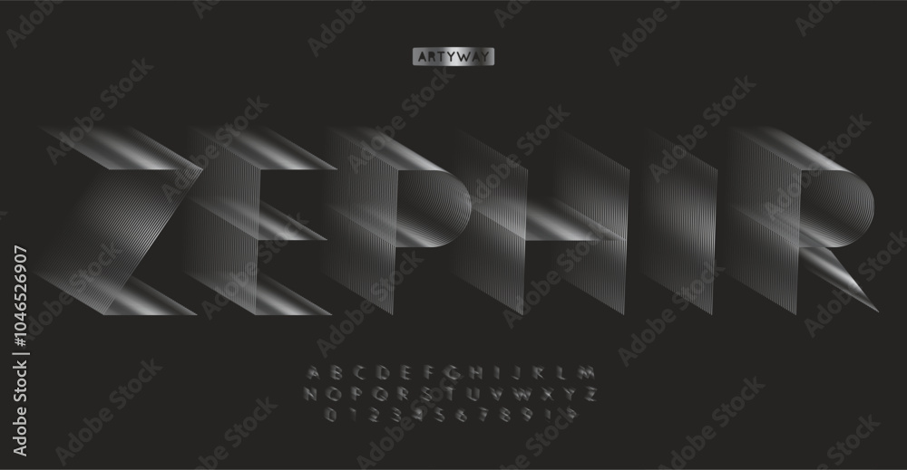 Aufkleber 3d linear alphabet, dynamic motion effect letters, futuristic and luxury font for tech headline, pre