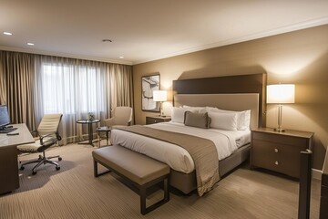 Fototapeta premium A modern executive suite with smart home technology. The neutral colors create a calming and productive atmosphere