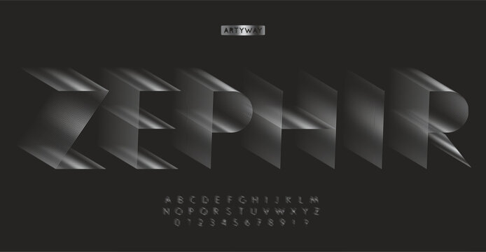 3D linear alphabet, dynamic motion effect letters, futuristic and luxury font for tech headline, premium logo, shiny volumetric typeface, innovative breeze-inspired typography. Vector typeset