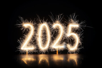 Vibrant 2025 Fireworks Display in the Night Sky for New Year