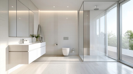 A sleek bathroom featuring a minimalist design 