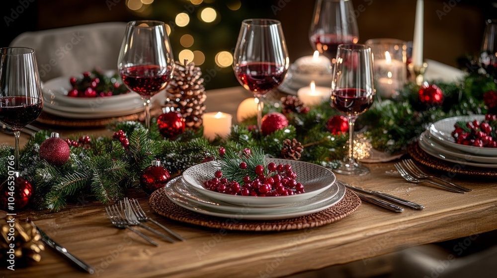 Aufkleber a table is set for a christmas dinner with a red and green theme