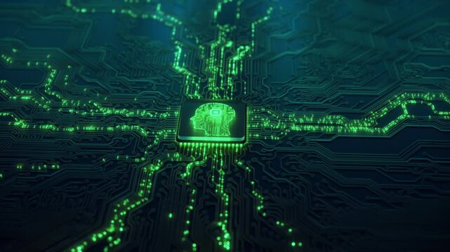 Artificial intelligence and data mining. AI model deep machine learning. Computer gpu chip technology. Futuristic cyber innovation automation and autonomous brain. Generative neural network 3D