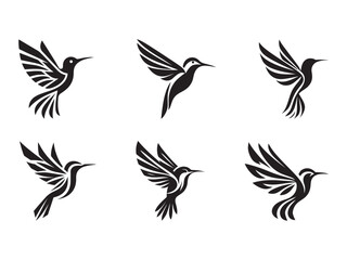 modern minimalist logo of a hummingbirds black silhouette vector icon