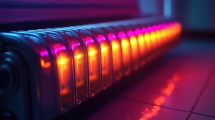 Close-up of electric radiator heater, glowing edge technology