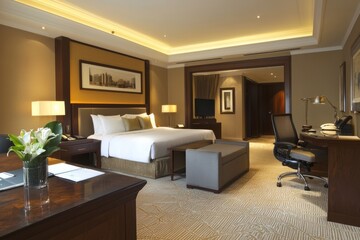 Fototapeta premium An elegant executive suite with a stylish desk. The room is designed to inspire creativity and productivity