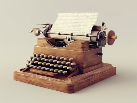 A 3D render of a traditional stenography machine with a paper stack