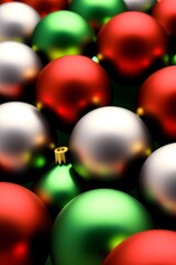 ia generated. red and green christmas balls. christmas tree decorations