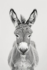 Fototapeta premium Close-up Portrait of a Donkey with Distinctive Ears and Expressive Face, Captured in High Contrast Black and White for Artistic Effect.