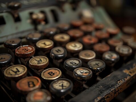 A detailed view of a stenography machines keyboard layout