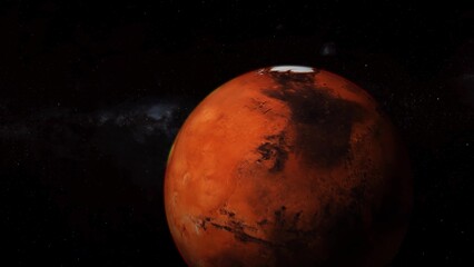Mars planet with glowing sun on space