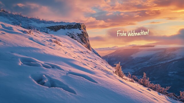 Frohe Weihnachten im verschneiten Bergland