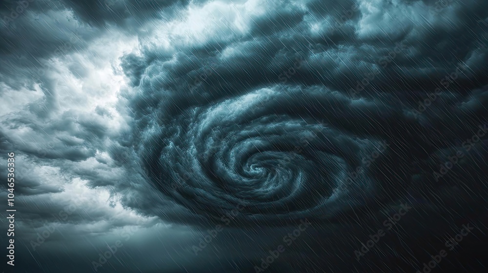 Poster dramatic swirling storm clouds creating a sense of impending weather.