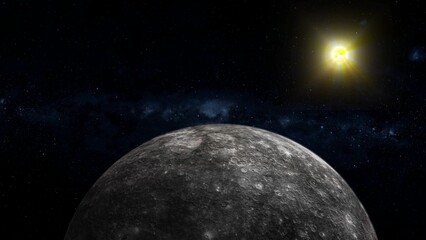 Mercury planet with glowing sun on space