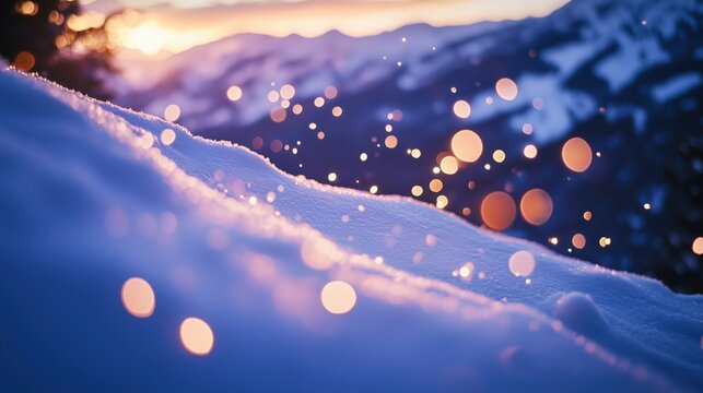 Schneeflocken im Gegenlicht bei Sonnenuntergang