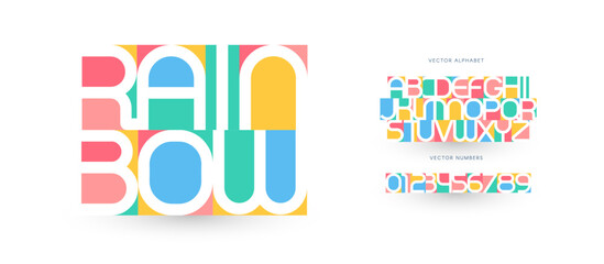 Colorful geometric alphabet, playful blocky letters with negative space cutout, vibrant modular font for bright creative logo, artistic origami headline. Kid creative typeface. Vector typeset.