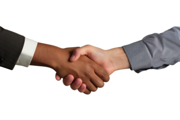 Virtual handshake on transparent background symbolizing remote partnership and digital collaboration